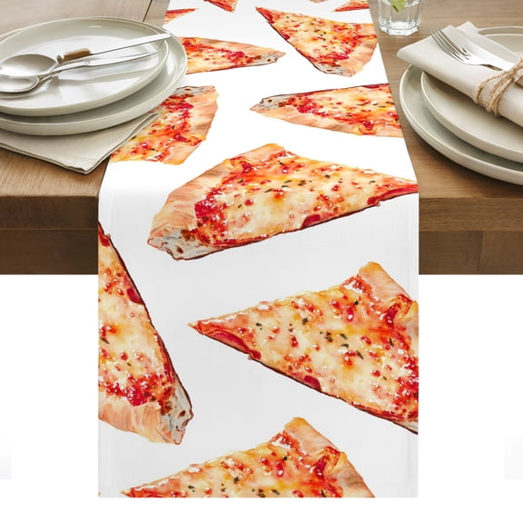 Realistic Food Cotton Linen Table Runner Yummy Italy Naples Thin Crust Pizza Dining Table Runners for Home Decor Party Dining Room Restaurant Kitchen Party 13" x 60"
