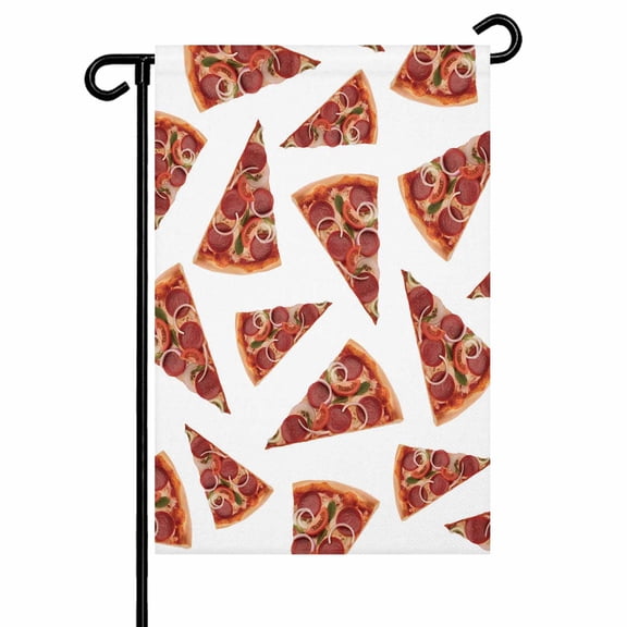 Realistic Food Garden Flag 12x18 Inch Pepperoni Pizza Yummy Thin Crust Double Sided Small Decorative Garden Flags for Outside, Outdoor Yard Porch Lawn Decoration