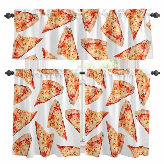 Realistic Food Kitchen Curtains Valance and Tier Set Yummy Italy Naples Thin Crust Pizza Rod Pocket Short Curtains for Small Window 3 Pieces Set for Bedroom Bathroom Cafe (54" x 18"+27" x 24")