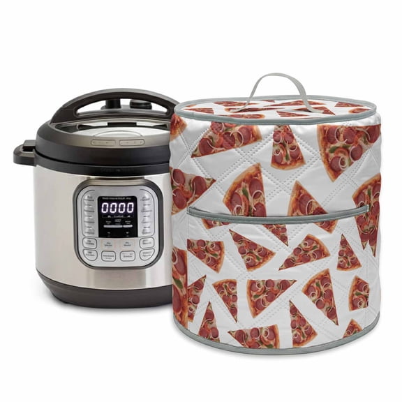 Realistic Food Rice Cooker Cover 6 Quart Pepperoni Pizza Yummy Thin Crust Pressure Cooker Cover Appliance Protector Dust Case with Pocket and Handle for Kitchen