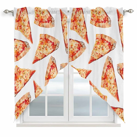 Realistic Food Swag Curtain Valance for Window 2 Panels Yummy Italy Naples Thin Crust Pizza Rod Pocket Small Window Swag Valances for Kitchen Bedroom Bathroom 28" W x 36" L
