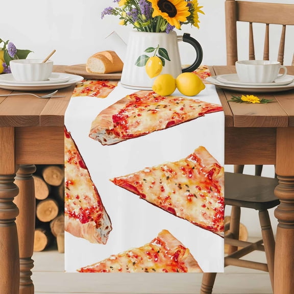 Realistic Food Table Runner 13x36 Inch Yummy Italy Naples Thin Crust Pizza Cotton Linen Dining Table Runner Ideal for Dresser Kitchen Coffee Tables - Machine Washable