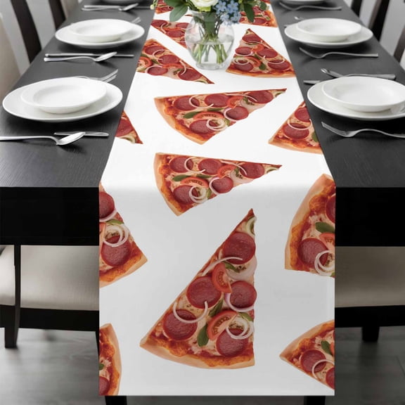 Realistic Food Table Runner, Pepperoni Pizza Yummy Thin Crust Washable Cotton-linen Table Runners Dining Kitchen Decoration for Everyday Home Wedding Party Decor, 13 x 36 Inch