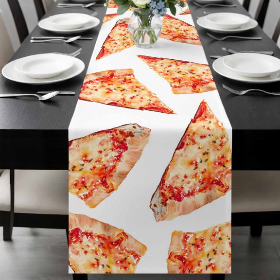 Realistic Food Table Runner, Yummy Italy Naples Thin Crust Pizza Washable Cotton-linen Table Runners Dining Kitchen Decoration for Everyday Home Wedding Party Decor, 13 x 60 Inch