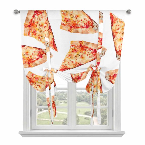 Realistic Food Tie Up Curtain for Window, Yummy Italy Naples Thin Crust Pizza Adjustable Tie Up Balloon Curtain Valances Rod Pocket Window Treatment for Kitchen Bathroom Bedroom 34"x45"
