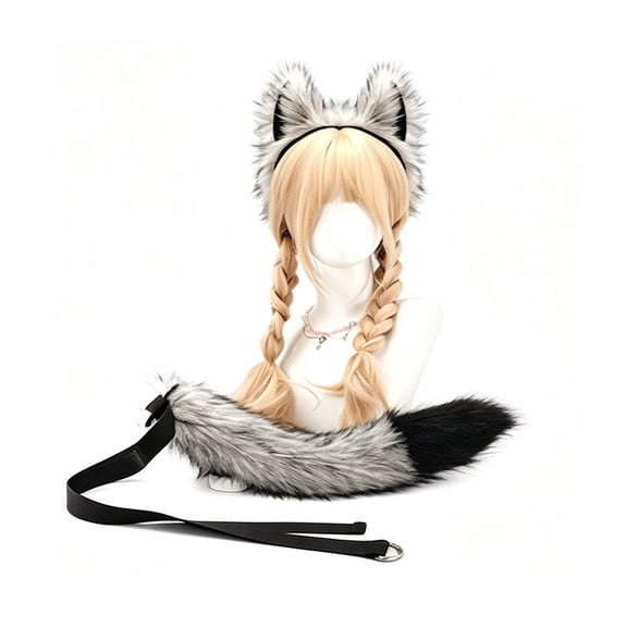 Realistic Fox Wolf Ear Headband Tails,Fursuit Big Bad Wolf Costume for Halloween Christmas Party,Therian Fox Wolf Tail Gear