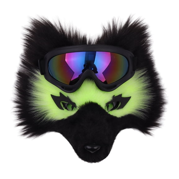 Realistic Fox Wolf Mask with Ski Glasses,Fursuit Werewolf Mask,Halloween Furry Therian Fox Mask,Plush Wolf Mask