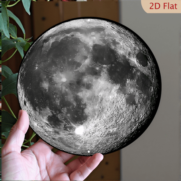 Realistic Full Moon Celestial Wall Art Decor, 8" Round Aluminum Wall Art Sign, Metal Signs, Wall Decor For Kitchen, Door, Office, Bedroom Decor, Best Gifts For Room, Home, Bathroom Decor, 2D Flat