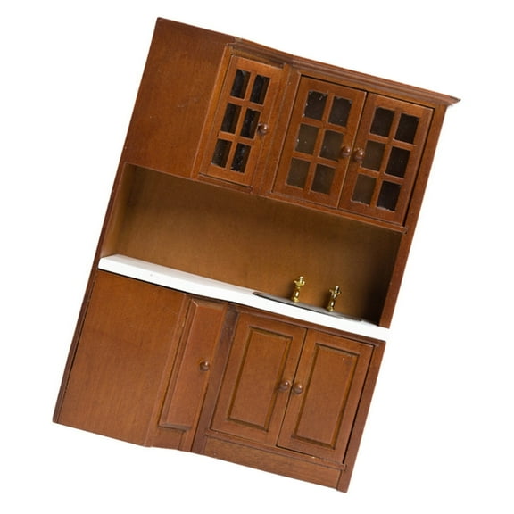Realistic Furniture Miniature Kitchen Cabinet for 1/12 Dollhouses Decorations