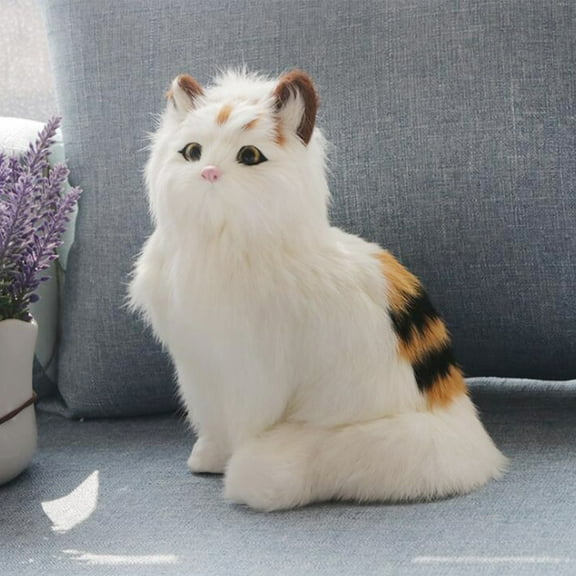 Realistic Furry Baby Cat Figurine Simulation Kitten Home Office Car Decorative Statue Synthetic Fur Pet Stuffed House Animal Replica/Photo Props Collectible Gift