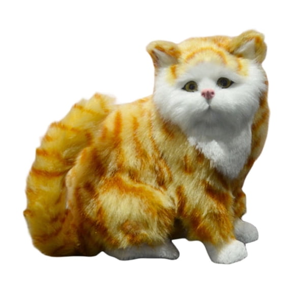 Realistic Furry Cat Figurine - Ultra-Lifelike Synthetic Kitten Statue for Home/Office Decor - Collectible Stuffed Animal Replica & Photo Prop Gift