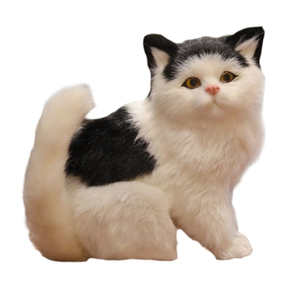 Realistic Furry Cat Figurine - Ultra-Lifelike Synthetic Kitten Statue for Home/Office Decor - Collectible Stuffed Animal Replica & Photo Prop Gift