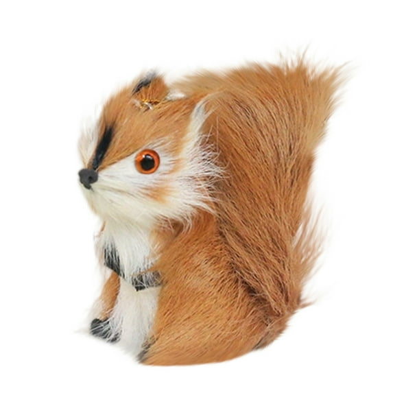 Realistic Furry Squirrel Figurine, 3.1 Inch Lifelike Faux Fur Simulation Animal Ornament, Artificial Woodland Squirrel Décor for Christmas Display, Home Table Shelf Garden Seasonal Decorative Accent