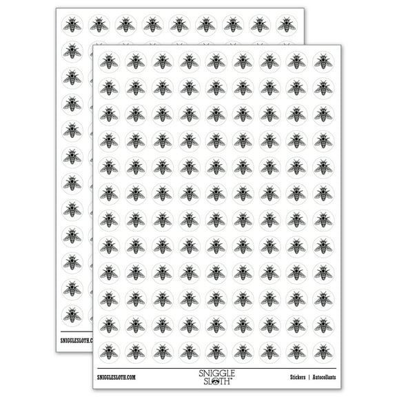 Realistic Fuzzy Honey Bee 200+ Round Stickers - White - Matte Finish - 0.50" Size