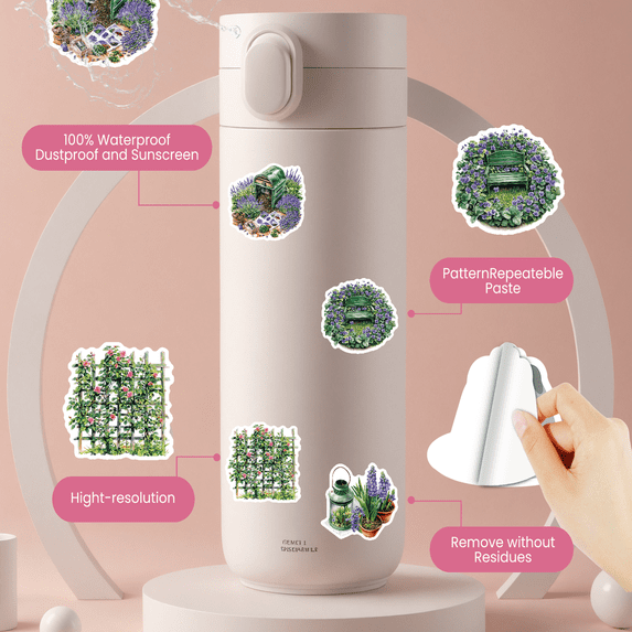 Realistic Garden Stickers, Waterproof Plant Sticker for Water Bottle Laptop Phone Cases Planner Skateboard Luggage Helmet Party Favor Decor, Ideal for Adults Teens Teacher Rewards