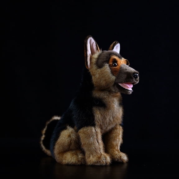 Realistic German Shepherd Plush Stuffed Animal  11" Lifelike Sitting Dog Plushie, Soft Tan & Black German Shepherd Figurine Decor Gift for Dog Lovers & Collectors