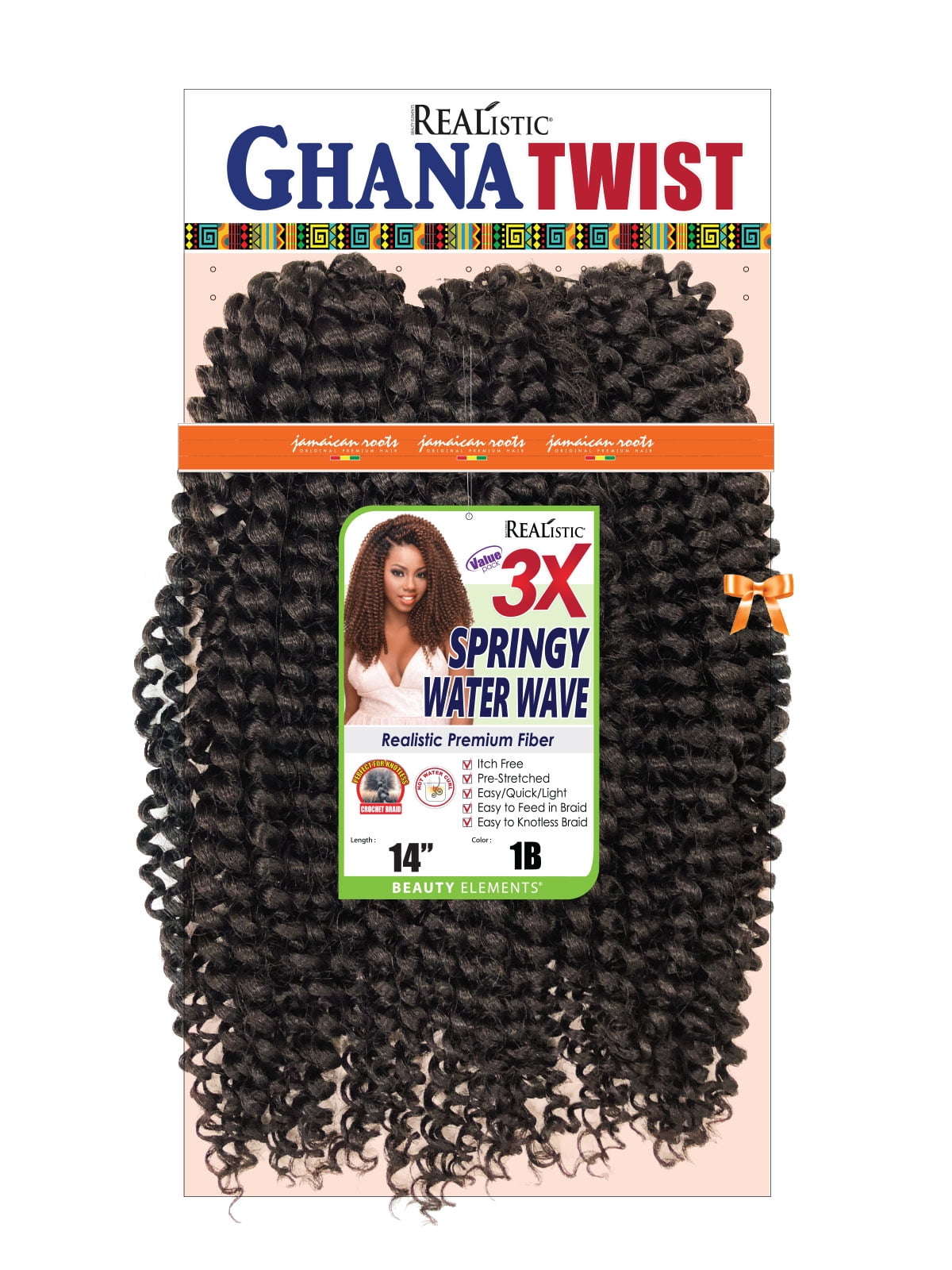 Realistic Ghana Twist 3X Springy Water Wave Crochet Hair 1B 14