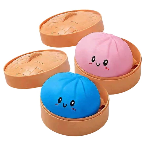Realistic Giant Steamed Bun Stress Relief Toy Set, 2 Pcss, Slow Rebound Dough Ball with Steamer Basket, Sensory Play Toys, Novelty Prank Gifts, Desk Accessories Kit, Party Favors