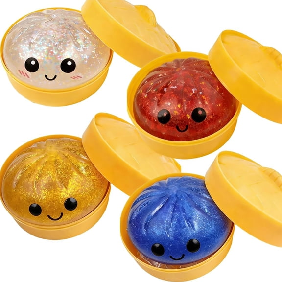 Realistic Giant Steamed Bun Stress Relief Toy Set, 4 Pcss, Slow Rebound Dough Ball with Steamer Basket, Sensory Play Toys, Novelty Prank Gifts, Desk Accessories Kit, Party Favors