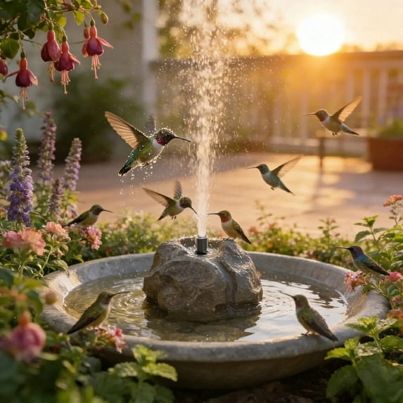 Realistic Granite Bird Bath Solar Bird Bath Outdoor Garden Water Feature Decorative Birdbath Solar Powered Garden Accent Patio Yard Landscape Wildlife Attraction Decor