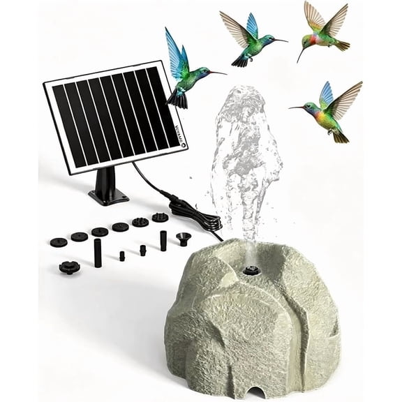 Realistic Granite Rock Bubbler for Bird Bath,Solar Bird Bath Fountain Pump,Bubbling Rock Fountain Kit with Solar Panel,Outdoor Solar Water Bubbler Fountain for Hummingbirds Garden