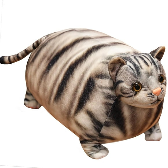 Realistic Gray Tabby Cat Stuffed Animals Toy Ultra-Soft Chubby Kitten Plush Large Pillow Fluffy Lifelike Kitty Plushie Cushion Decor Gifts/11.8''