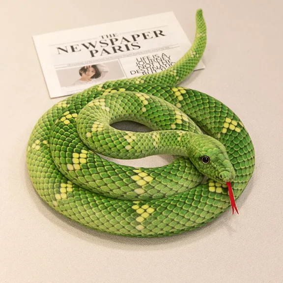 Realistic Green Snake Plush Toy, Lifelike Python Stuffed Animal, Simulation Reptile Plushie for Prank, Halloween Decor & Gift, Soft Cuddly Giant Snake Plush