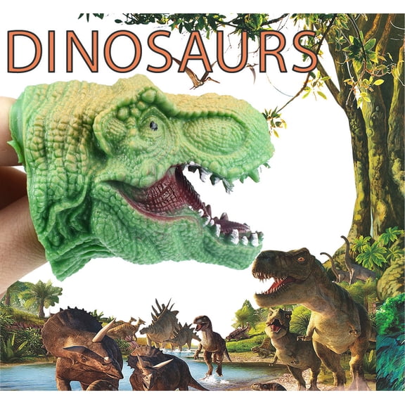 Realistic Green T-Rex Dinosaur Hand Puppet Role Play Toy Vinyl Animal Finger Glove For Kids