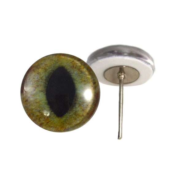 Realistic Green and Brown Cat Glass Eyes on Wire Pin Posts