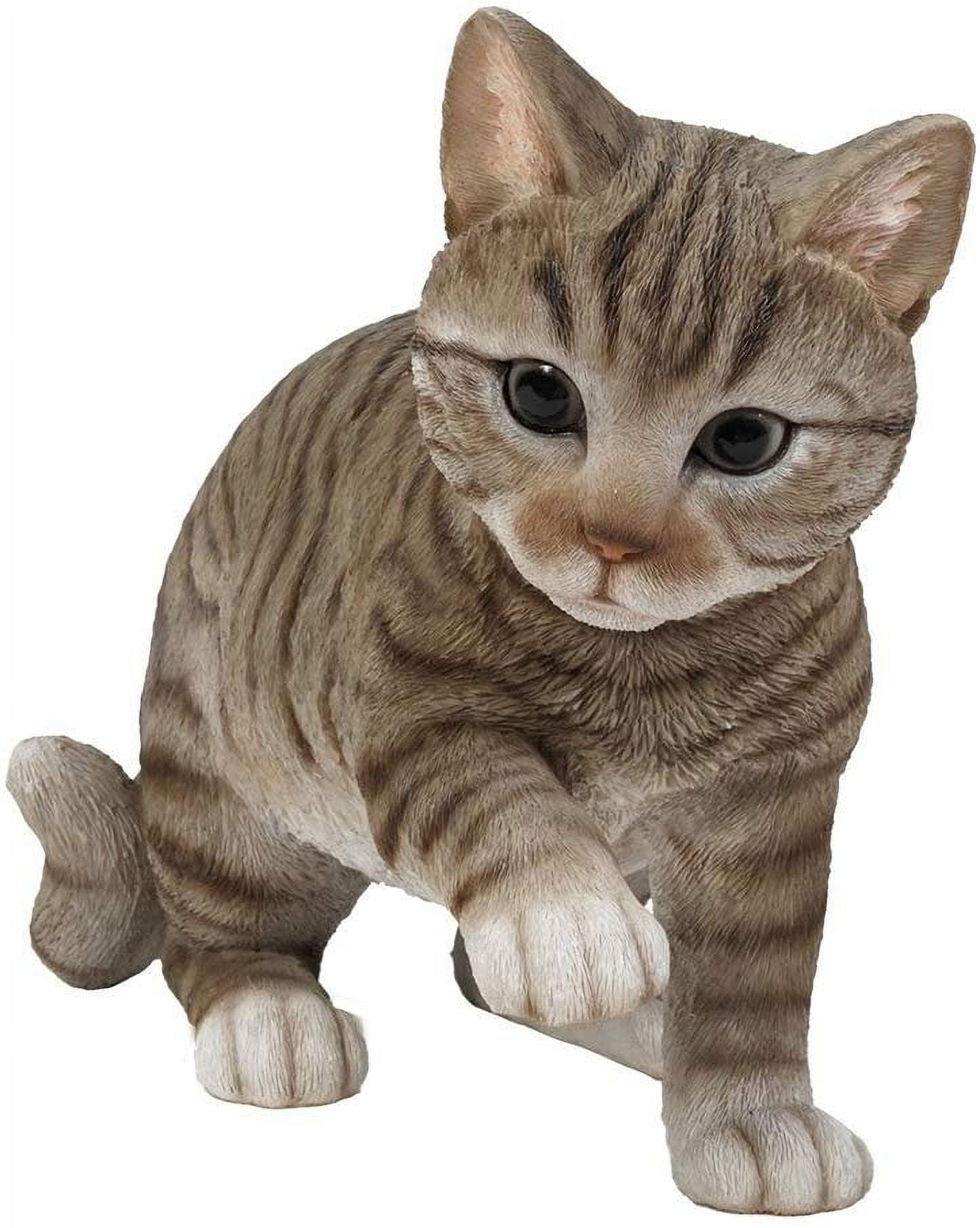 Realistic Grey Tabby Cat Kitten Collectible Figurine Amazing Detailed Glass Eyes Hand Painted Resin Life Size 10 inch Shorthair Figurine Perfect for Cat Lover Collectible