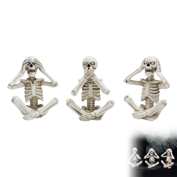 Realistic Halloween Skull Mask Set of Three, Resin Skull Props for Ghost Festival Decor, 3.9 Inch Mini Skeleton Ornaments for Garden, Desk, or Gothic Home Decor
