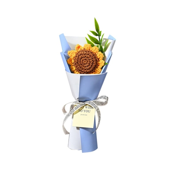 Realistic Hand Knitted Artificial Flower Bouquet Polyester Fabric Bloom, Fade Resistant Low Maintenance Desk Decor for Home Office, Loving Mother's Day Valentine Gift for Mom