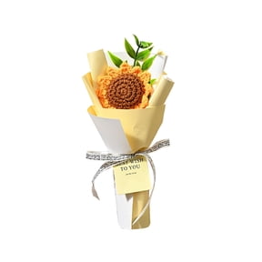 Realistic Hand Knitted Artificial Flower Bouquet Polyester Fabric Bloom, Fade Resistant Low Maintenance Desk Decor for Home Office, Loving Mother's Day Valentine Gift for Mom