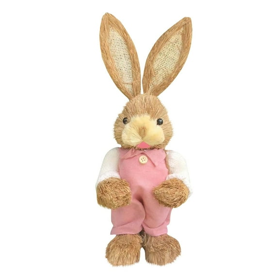 Realistic Handcrafted Straw Easter Bunny, 1Pc Large Standing Rabbit Figurine, Great for Easter decorations for Clearance, Easter Bunny decorations and Spring Home decor indoor
