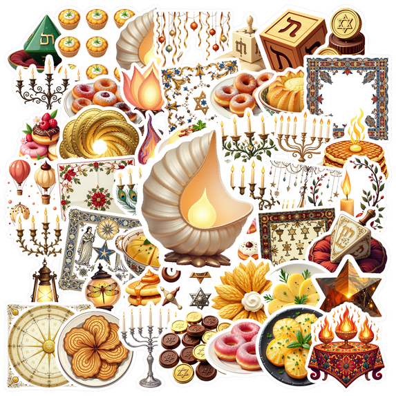 Realistic Hanukkah Stickers, Waterproof Hanukkah Sticker for Water Bottle Laptop Phone Cases Planner Skateboard Luggage Helmet Party Favor Decor, Ideal for Adults Teens Teacher Rewards