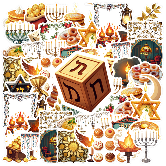 Realistic Hanukkah Stickers, Waterproof Hanukkah Sticker for Water Bottle Laptop Phone Cases Planner Skateboard Luggage Helmet Party Favor Decor, Ideal for Adults Teens Teacher Rewards