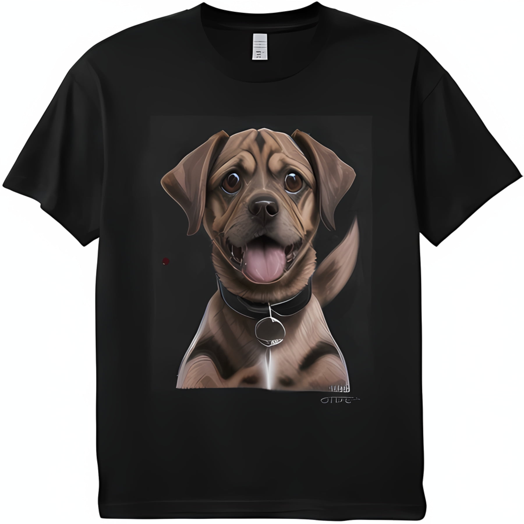 Realistic Happy Dog Caricature Black T-Shirt Mockup Professional ...