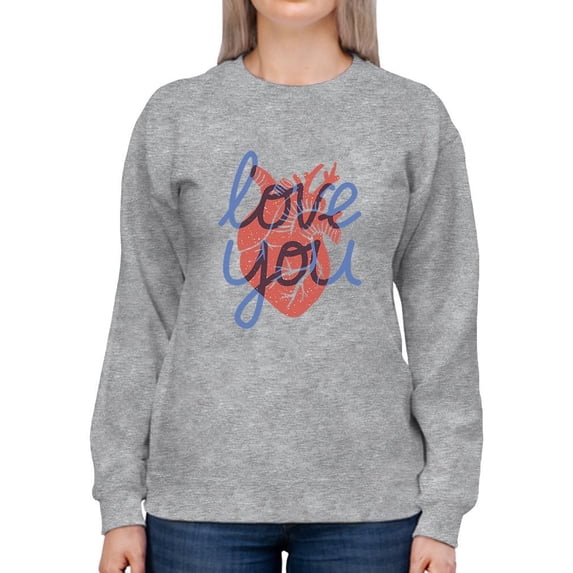 Realistic Heart Love You Sweatshirt Women -Image by Shutterstock, Female Small