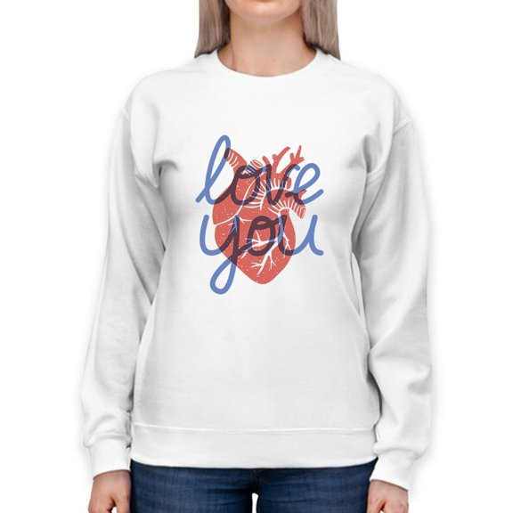 Realistic Heart Love You Sweatshirt Women -Image by Shutterstock, Female x-Large