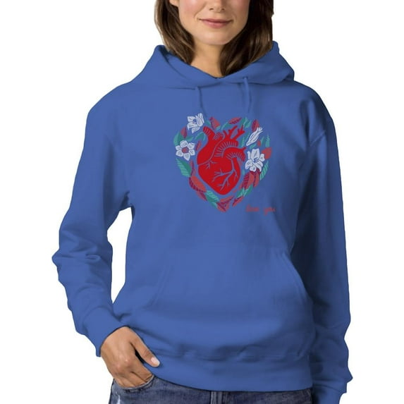 Realistic Heart W Flowers Hoodie Women -Image by Shutterstock, Female Large