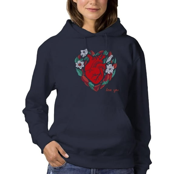 Realistic Heart W Flowers Hoodie Women -Image by Shutterstock, Female x-Large
