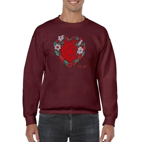 Realistic Heart W Flowers Sweatshirt Men -Image by Shutterstock, Male 4X-Large