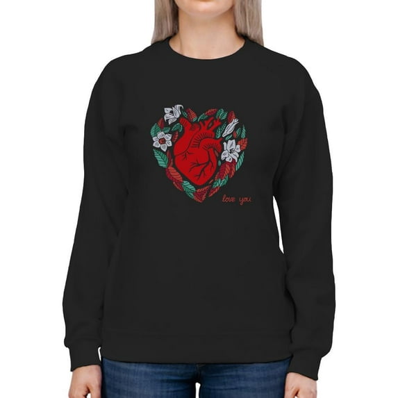 Realistic Heart W Flowers Sweatshirt Women -Image by Shutterstock, Female x-Large