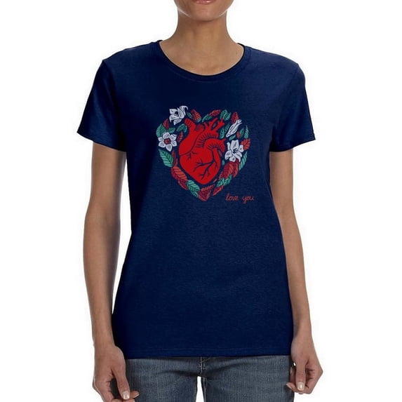 Realistic Heart W Flowers T-Shirt Women -Image by Shutterstock, Female 4X-Large