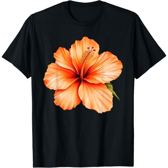 Realistic Hibiscus Flower Art Orange Flowers T-Shirt100% cotton