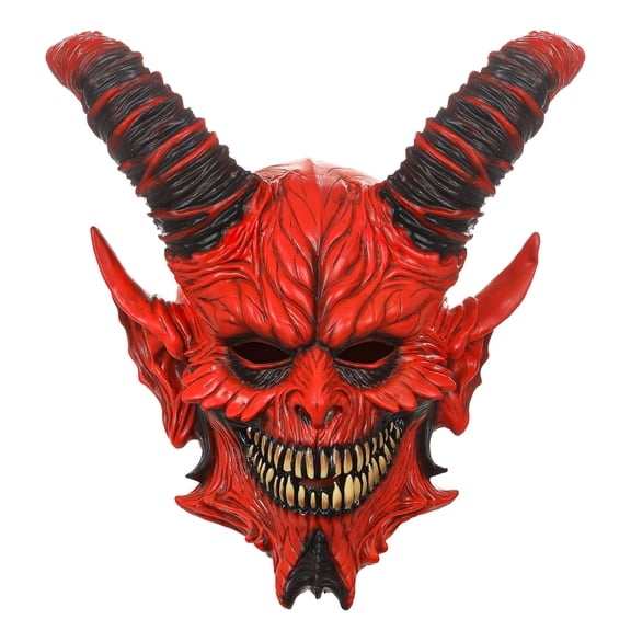 Realistic Horned Demon Mask,Halloween Scary Satan Outfit,Horror Latex Mask