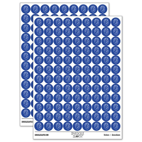 Realistic Human Heart 200+ Round Stickers - Dark Blue - Matte Finish - 0.50" Size