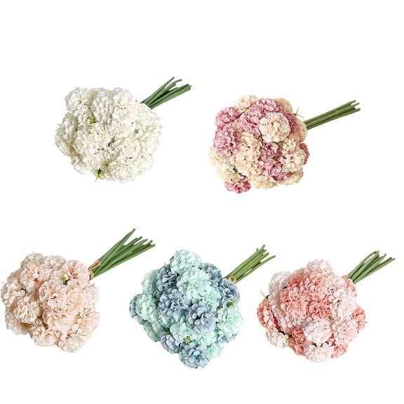 Realistic Hydrangea Artificial Flowers – Silk Faux Floral Bouquet with Stems,Dusty Blue Blush Pink,Elegant Home Living Room Decor,Wedding Centerpiece,DIY Arrangement,Long-Lasting
