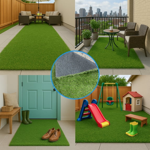 6.5 ft. Wide x Cut-to-Length — All-Weather Durable, Easy-Clean Drainage-Backed, Kid and Pet Safe, Realistic Soft Artificial Grass Runner
