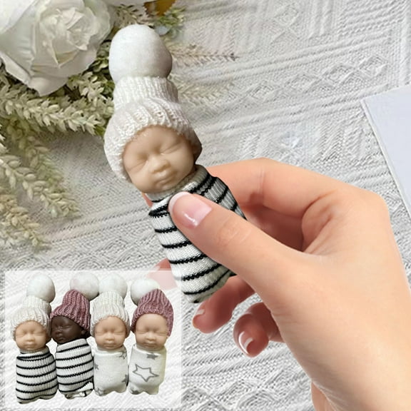 Realistic Infant Doll Figurine, Mini Decorative Doll for Home Decor, Soft Knitted Fabric Doll 3 Inches Tall